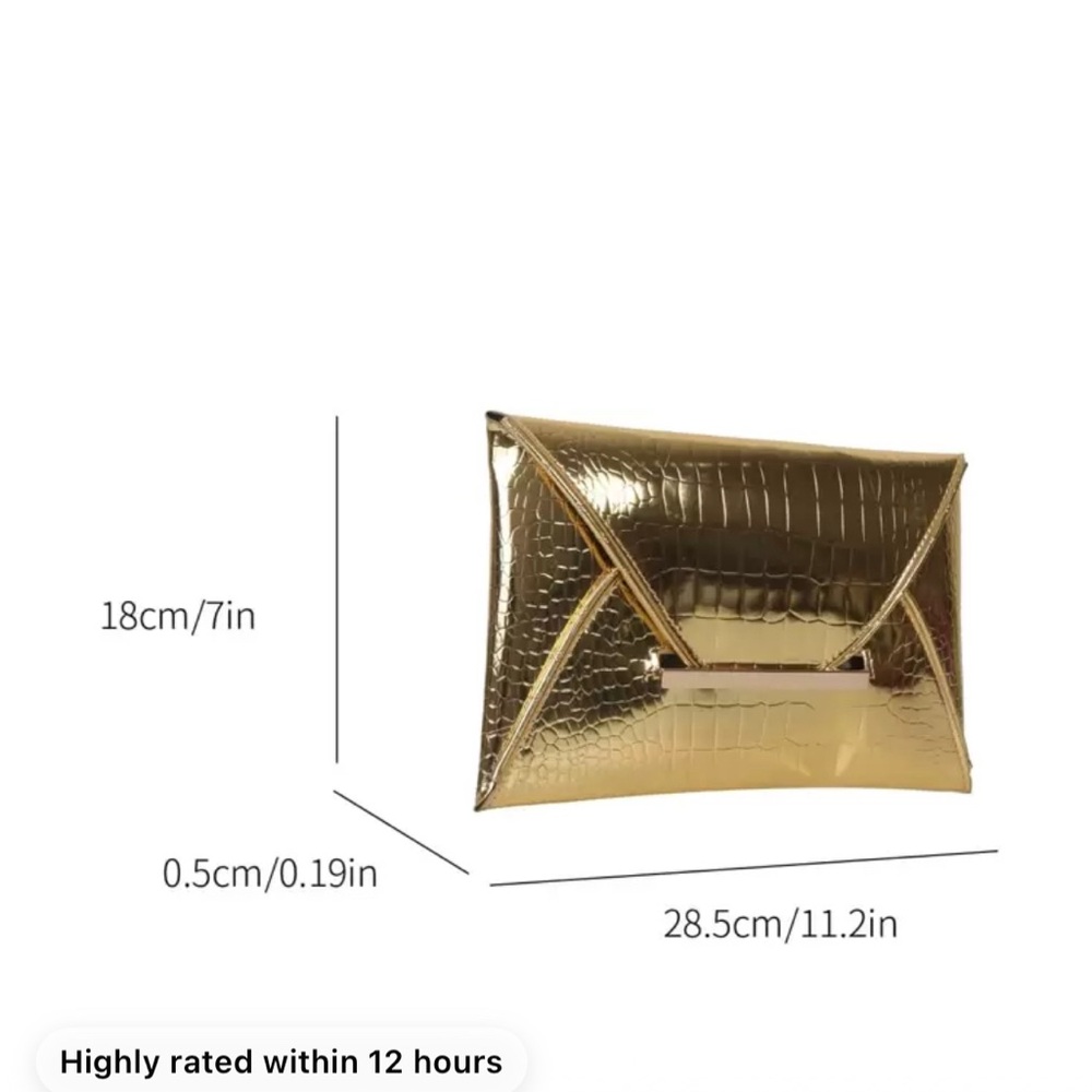 Gold Croc-Embossed Envelope Clutch - Picture 4 of 6